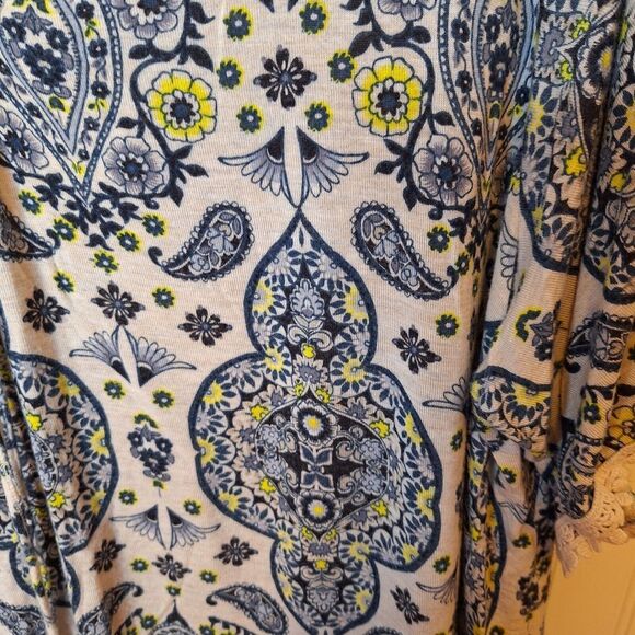 CATO Woman‎ Size 26/28W Top Pullover Tie Neck Tassel Short Sleeve Crochet Boho - Picture 12 of 12